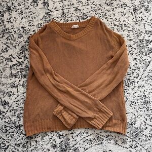 Pact Women's Camel Open-Knit Crew Medium Sweater